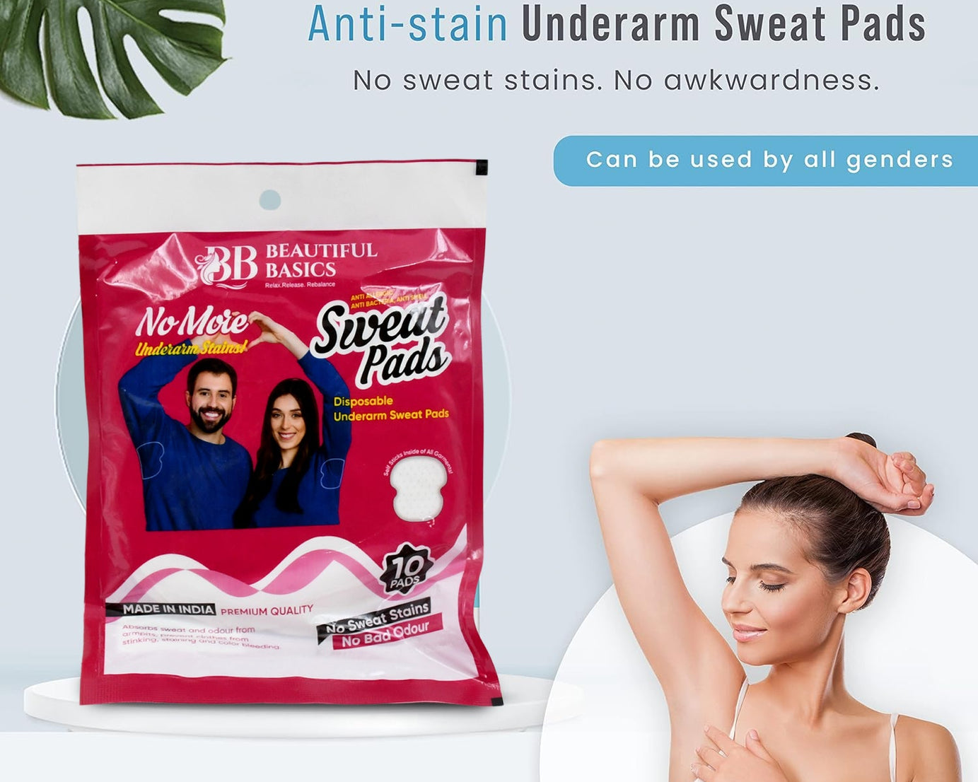 Underarms Sweat Pads Disposable Highly Absorbent Pads Cotton Anti-Allergic Anti Bacteria Anti Smell Underarm Perspiration Pad For Men And Women (Pack of 10)