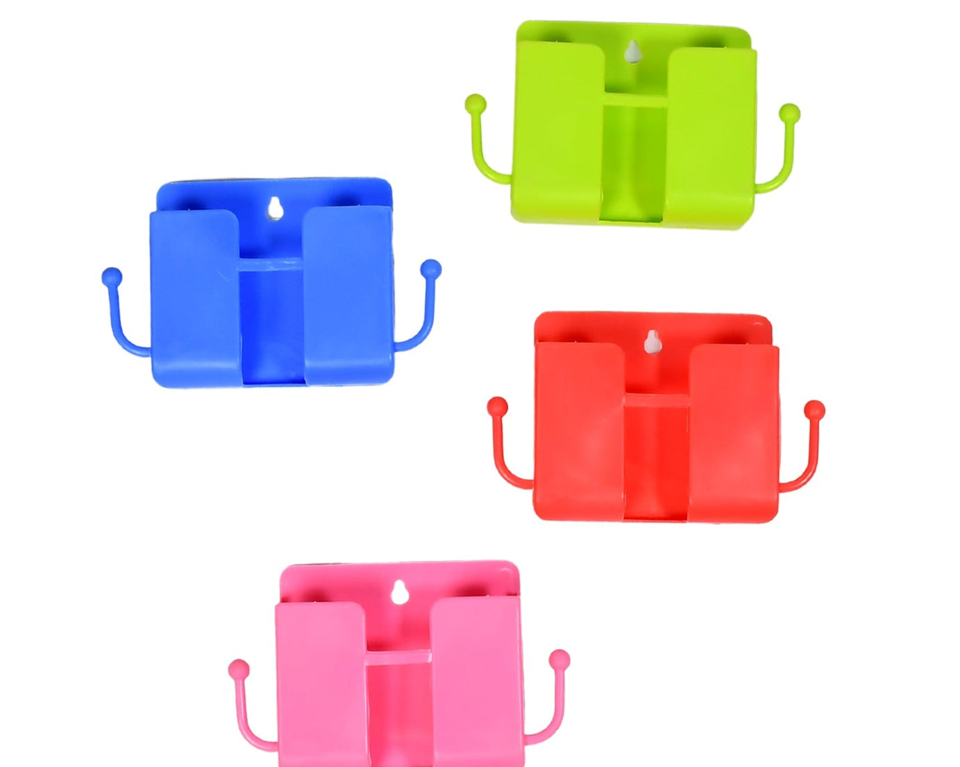 Wall mounted storage box with remote organizer case and side hanging hooks.