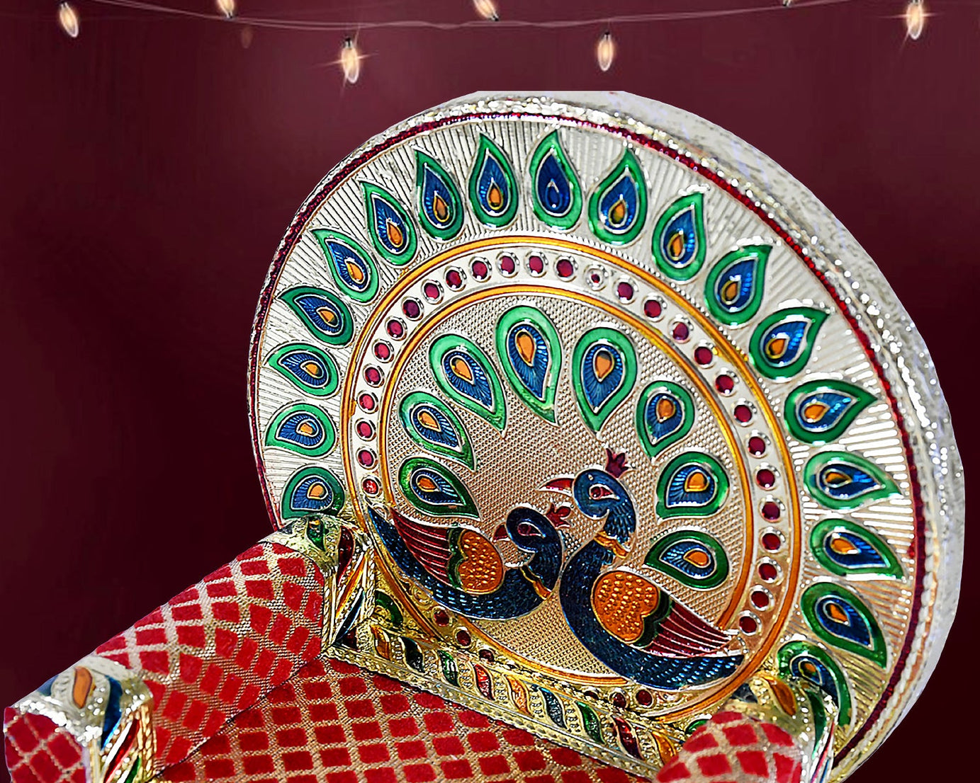 Meenakari Work Laddu Gopal Singhasan for Pooja Mandir Wooden Krishna Ladoo Bal Gopal Sofa Asan, Home Decorative Premium Look Decorative Singhasan Suitable For Home, Office, Restaurant (2 Pc Set)