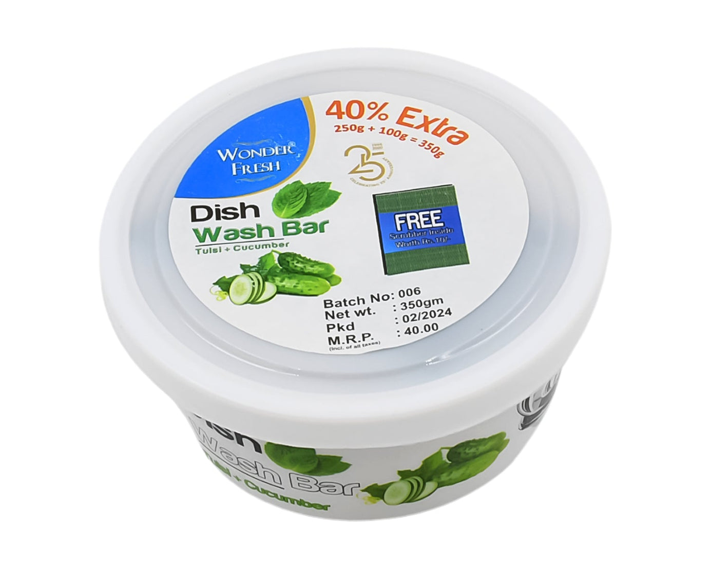 Fresh Mix Flavor Round Dishwash Bar With Super Scrubber Free Complete Dishwashing Solution, Tough Stains Remover (350 Gm)