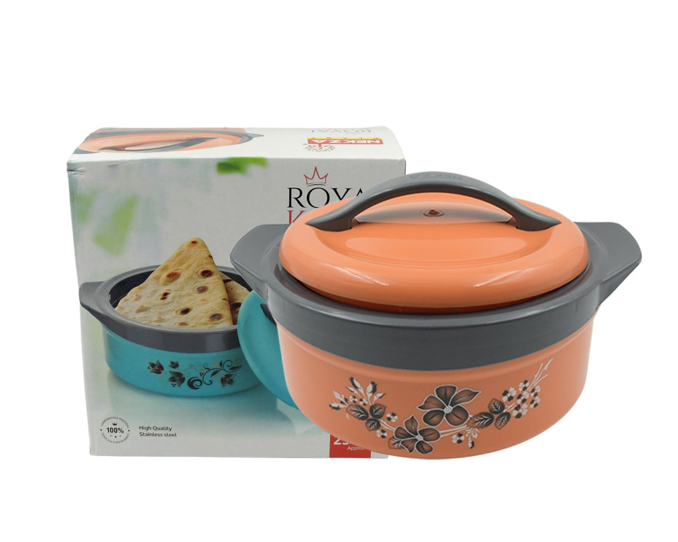 Casserole Box for Food Searving Inner Steel Insulated Casserole Hot Pot Flowers Printed Chapati Box for Roti Kitchen (Approx 2500 ml)