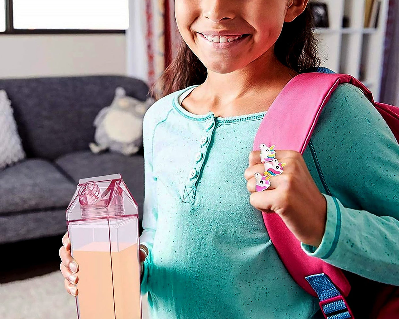 Plastic Milk Carton Colorful Clear Water Bottle, 17 Oz Portable Milk Box Leakproof Square Juice Bottle for Outdoor Sports Travel Camping