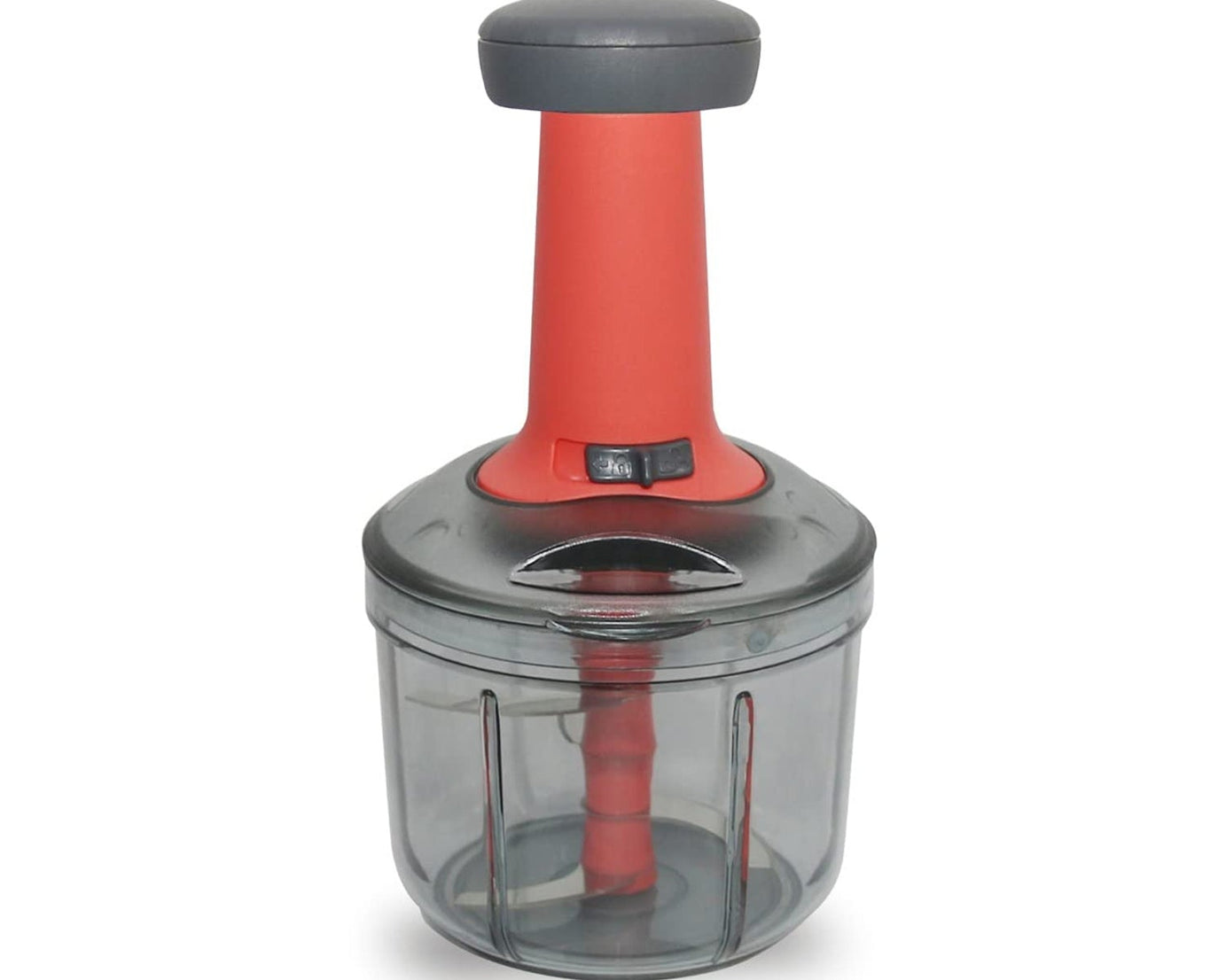 Hand press chopper, matte finish, with 3 blades, side view