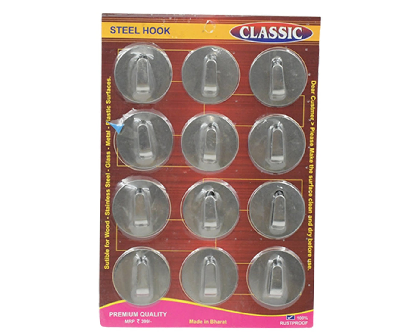 Self-Adhesive Wall Hooks (12 Pcs): Steel, Multipurpose for Home