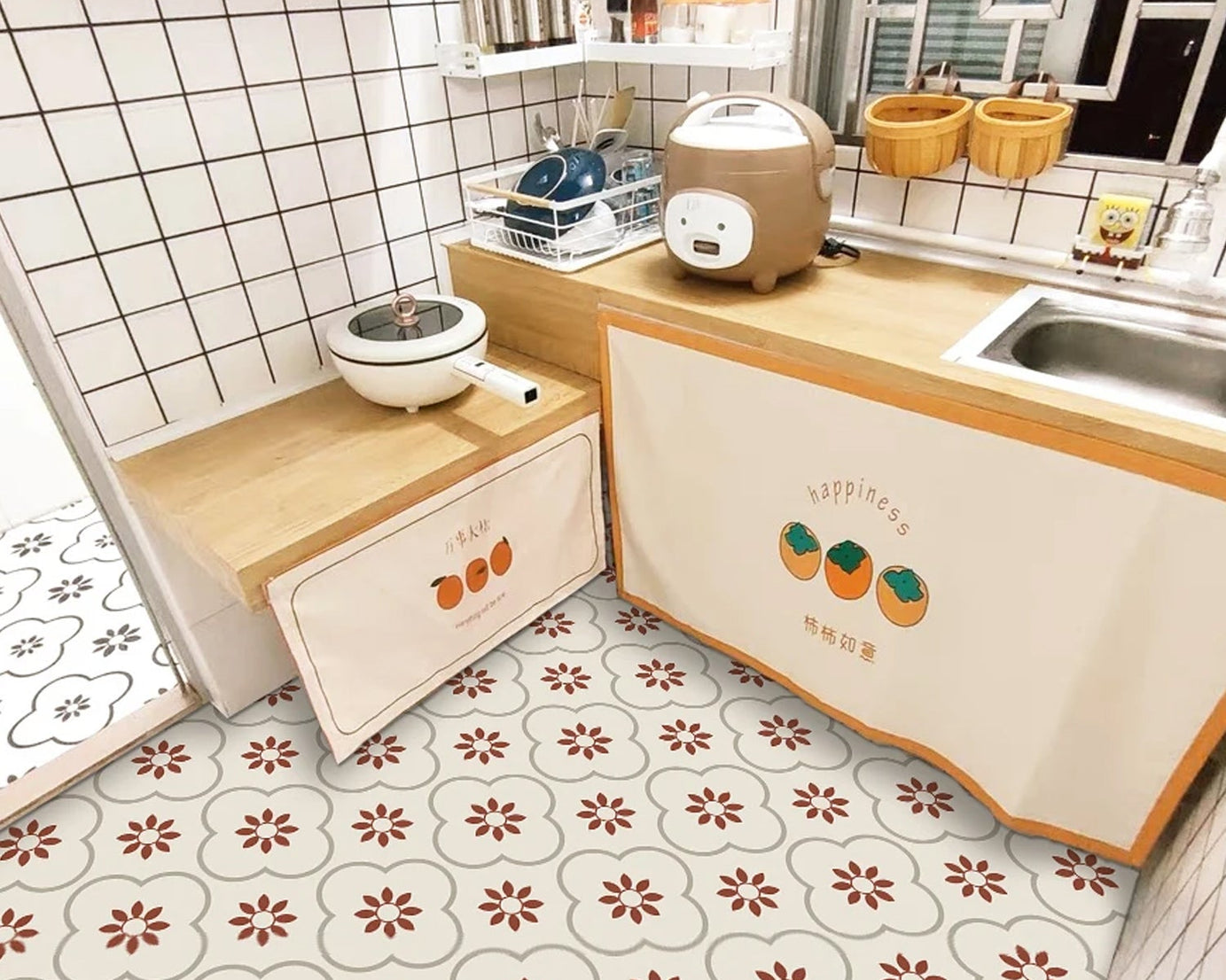 Peel and Stick Floor Tiles Kitchen / Bathroom Backsplash Sticker Detachable Waterproof DIY Tile Stickers for Wall Decoration Tiles Home Decoration (8x8 Inch / 10 Pcs Set)