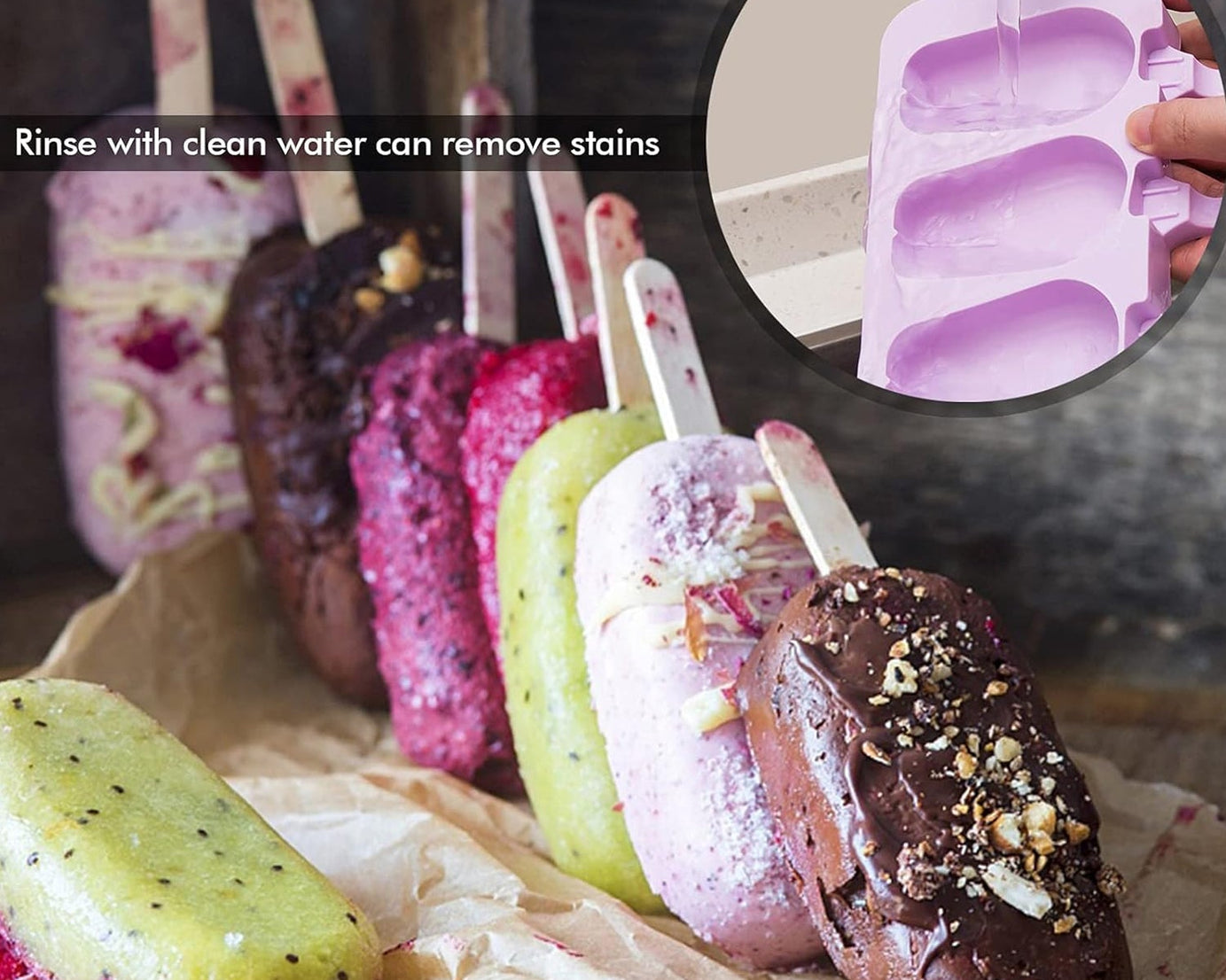 Silicone Popsicle Molds, Ice Pop Maker Molds with Lids and Sticks for Kids DIY Homemade Ice Cream, (With 50 Sticks)