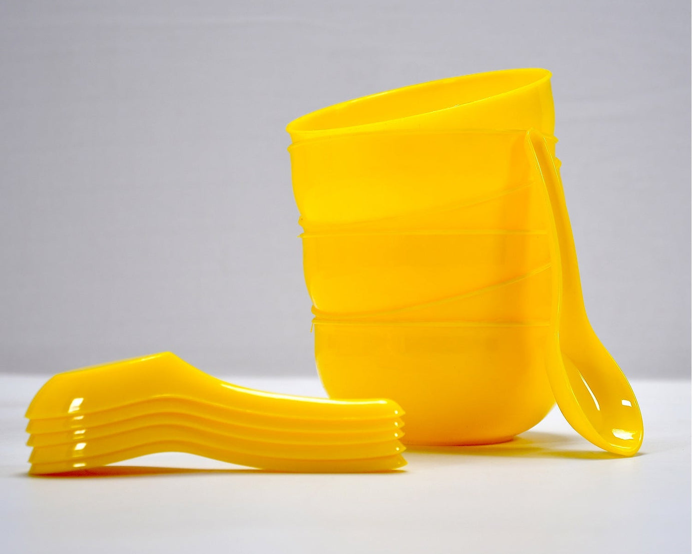 Plastic soup spoon and bowl set, 6 pieces, for home