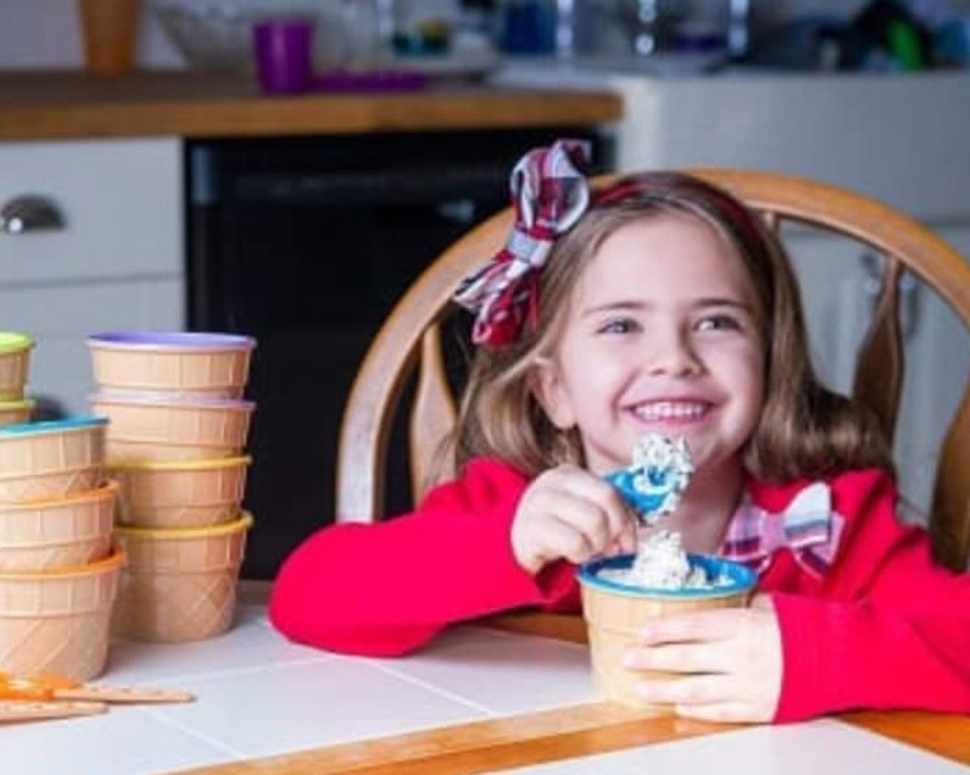 Set of ice cream bowls and spoons