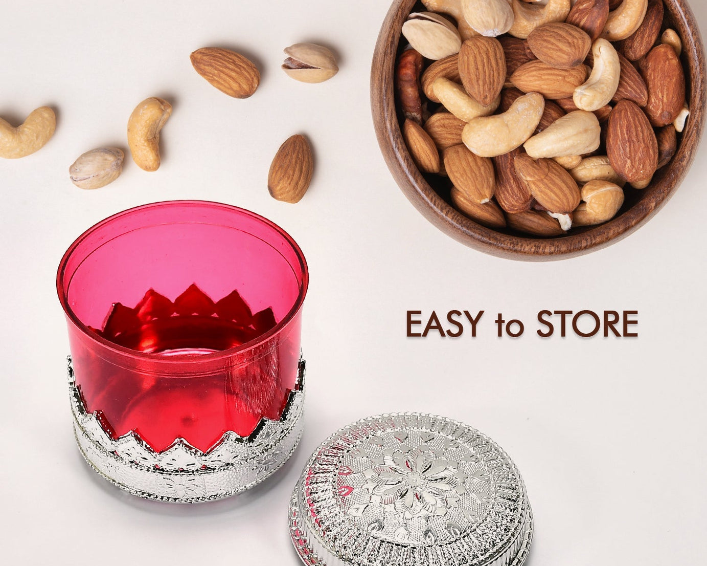 Clear dry fruit container with diamond design, close-up
