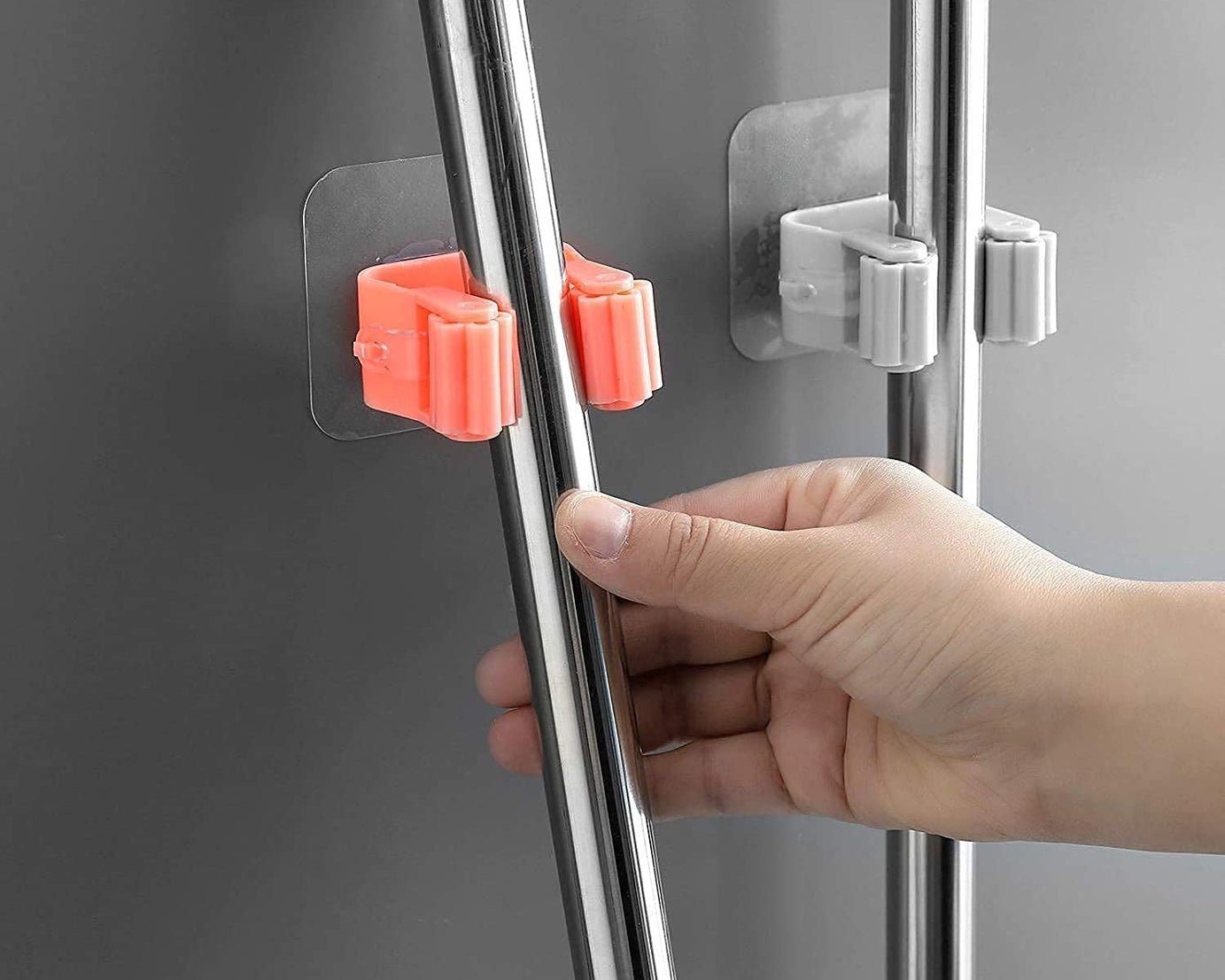 7458 Broom Holder Wall Mounted, Mop and Broom Holder Broom Organizer Grip Clips, No Drilling, Wall Mounted Storage Rack Storage & Organization for Kitchen, Bathroom, Garden (1 Pc)