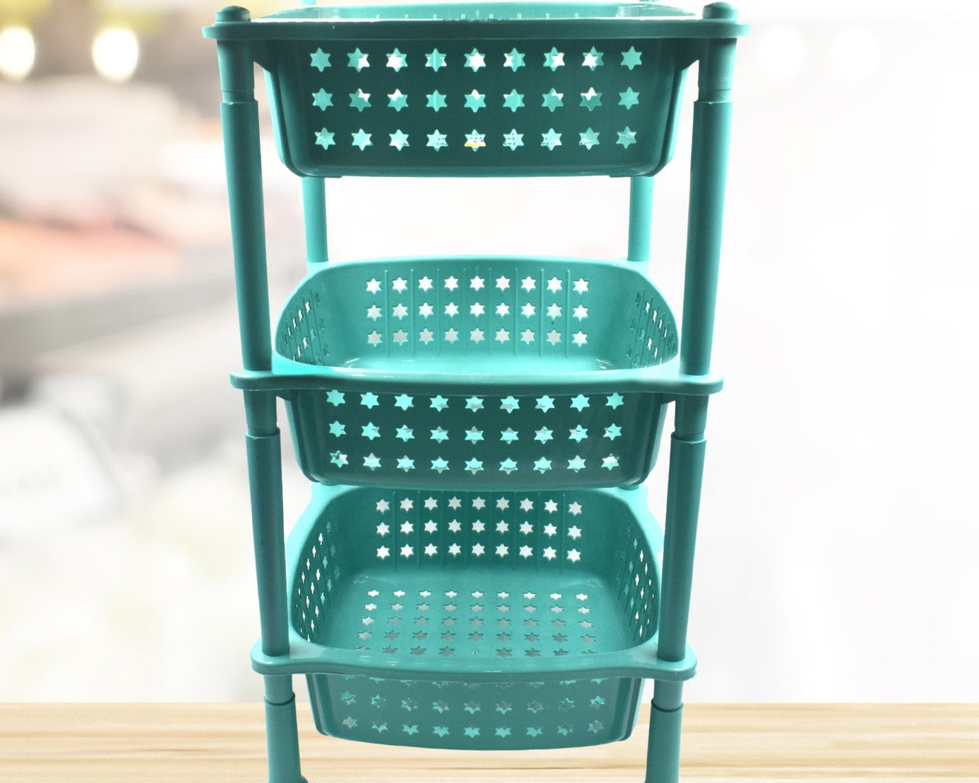 3-layer round kitchen trolley with basket