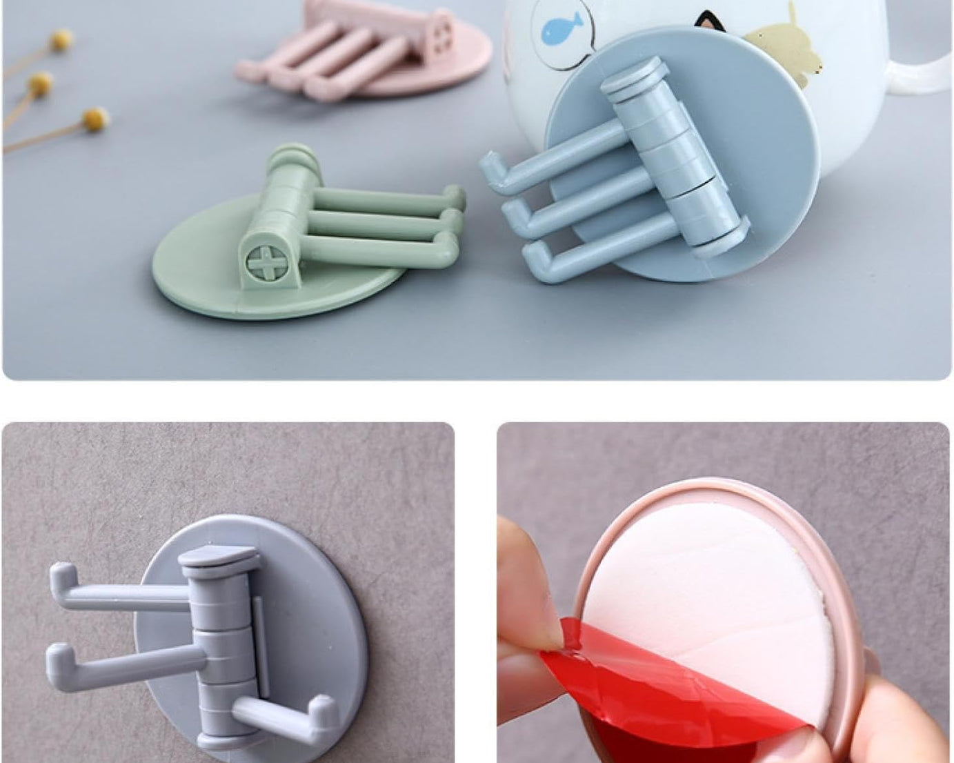 Sticky Hook Household Strong Punch-Free Hook, 180°Foldable Multi-Function Rotatable Hook with 3 Hooks, Suitable for Bathroom, Kitchen, Office (1 Pc)