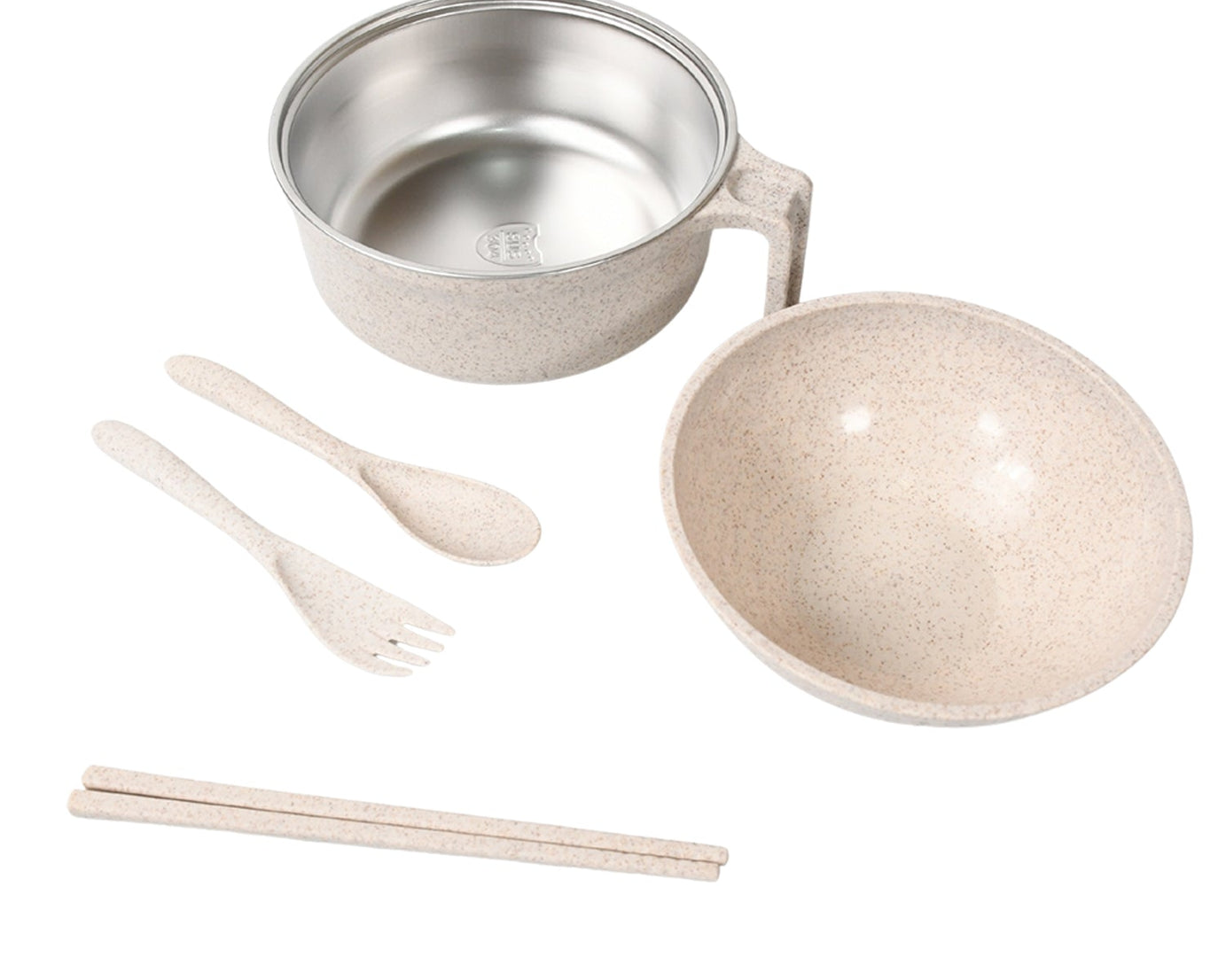 Rice Bowl Noodle 1 Bowl with 1 Lid and Handle Wheat Straw Noodle Bowls with Wheat Straw 1 Fork, 2 Chopsticks, 1 Spoon for Soup Salad Cooker Snack Set (6 Pcs Set)