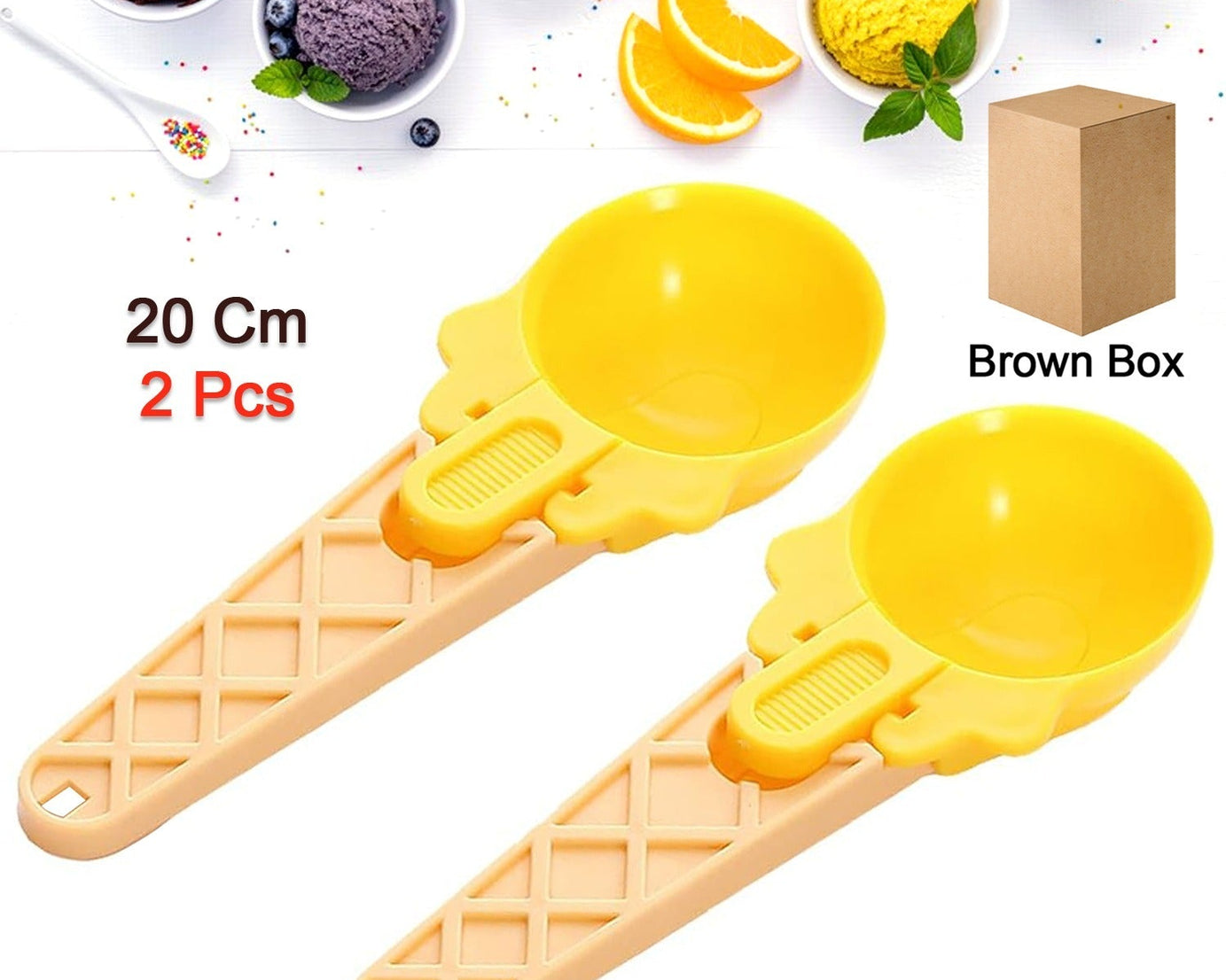 Ice Cream Spoons 2pcs Plastic Water Melon Scoopers with Trigger Dipper and Adults for Summer Party Ice Cream Scoop, Food Serving Spoon Kitchen Tools Ice Cream Digging Spoon Household Spoons Cupcake Spoons Aps Fruit Ball Player (2 Pc)