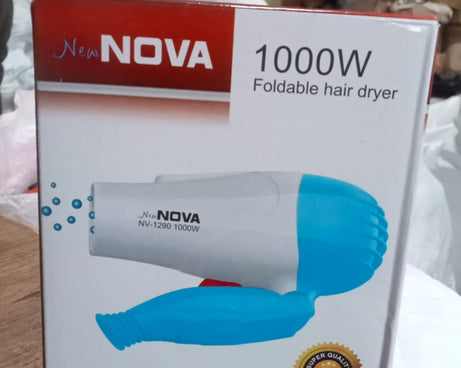 Foldable hair dryer with multiple speed options.