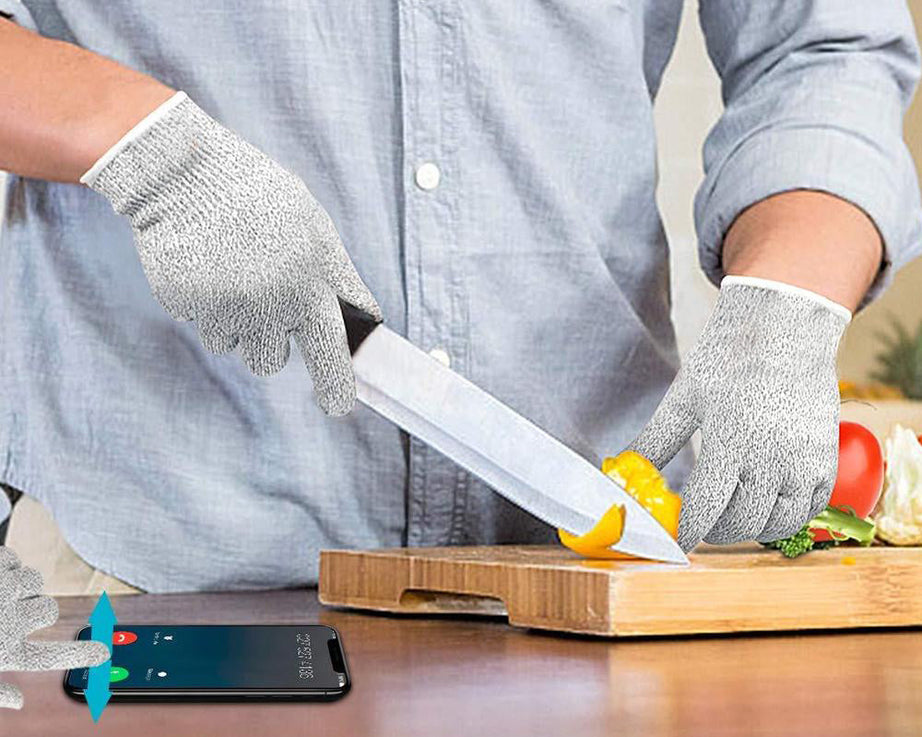 Hand safety gloves with cut resistance in multicolor.