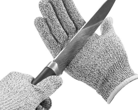 Anti-cutting resistant gloves for hand safety and protection.