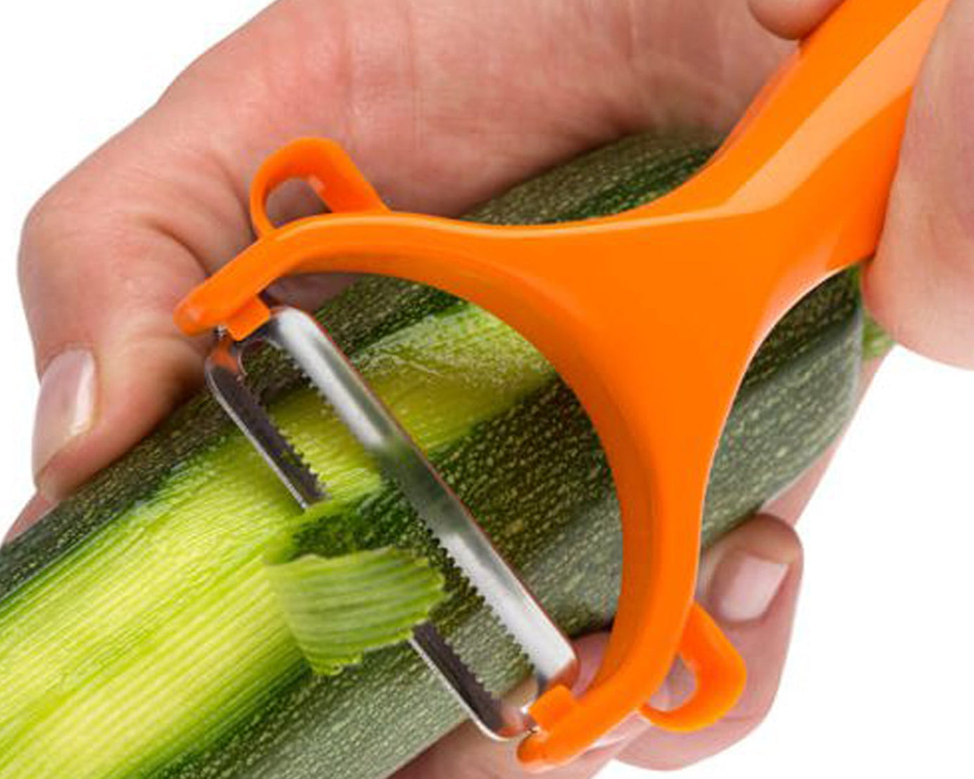 Kitchen peeler with comfortable grip for easy peeling of produce.