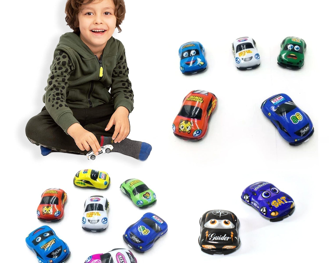 Mini pull back cars in assorted colors, great for kids' playtime.