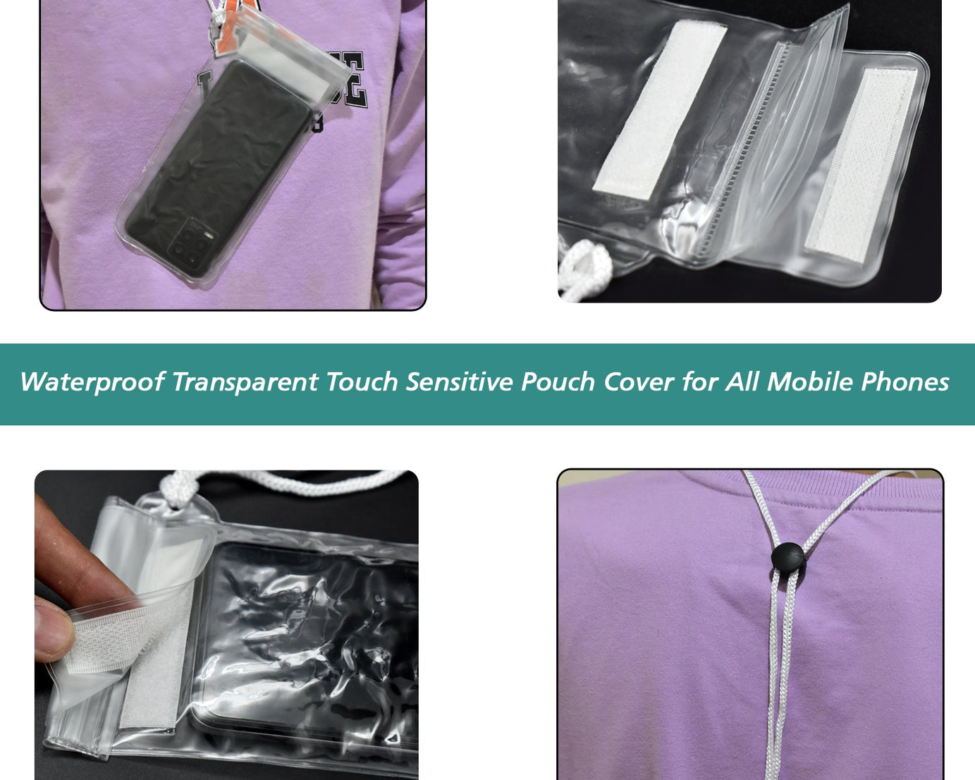 Universal waterproof pouch for mobile phones.