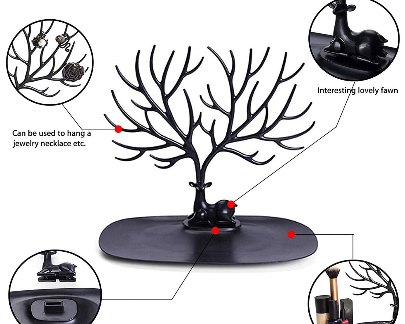 Elegant deer-shaped holder for jewelry, versatile.