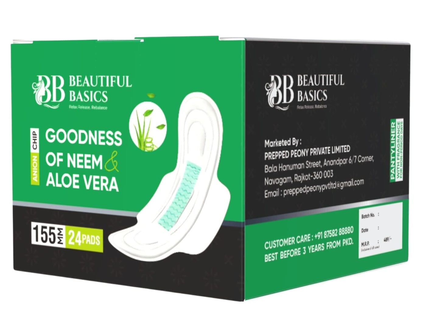 Sanitary Pads for Women With Goodness of Neem & Aloe Vera | Ultra Thin | Leakage Protection | PH Balance | With Antibacterial Anion Chip | (155 MM / 24 Pads)
