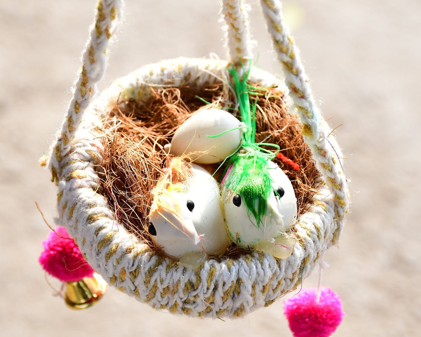 Handmade jute birds nest for decorative purposes