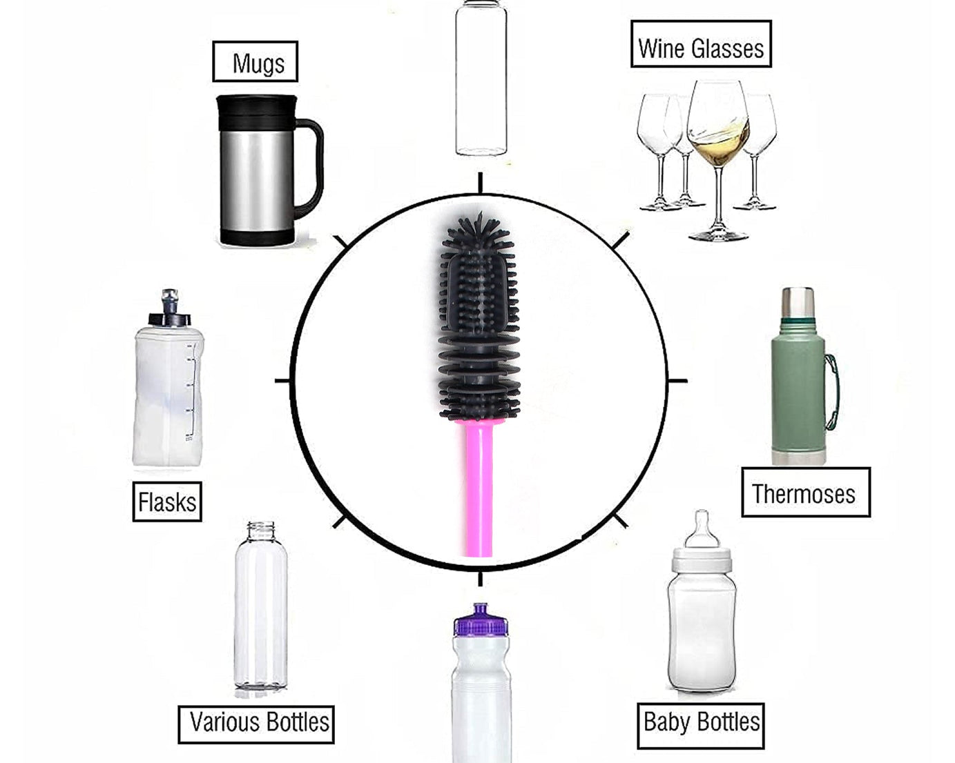 Long brush for cleaning water bottles, close-up view