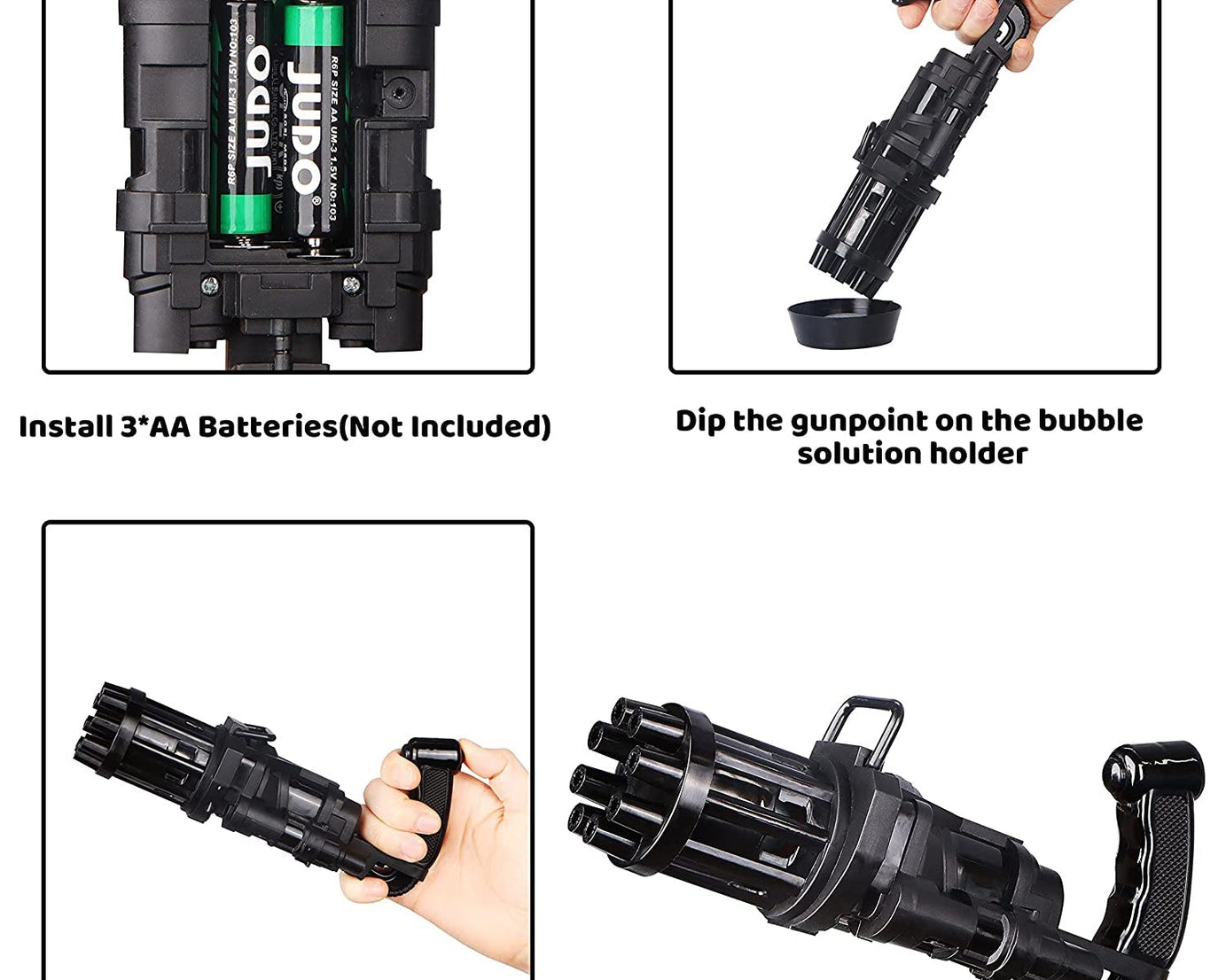 Battery-powered bubble gun with eight holes for creating bubbles
