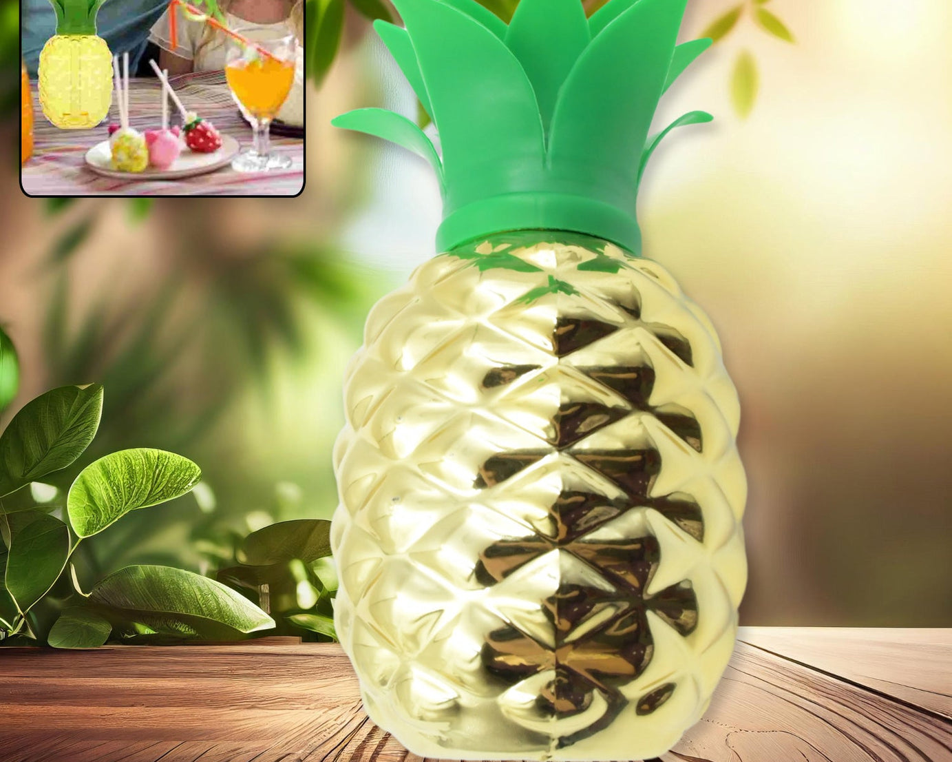 8447 Plastic Pineapple Cups With Straw Pineapple Party Favors Summer Hawaiian and Beach Party Decorations for Kids Adults With Brown Box(1 Pc)