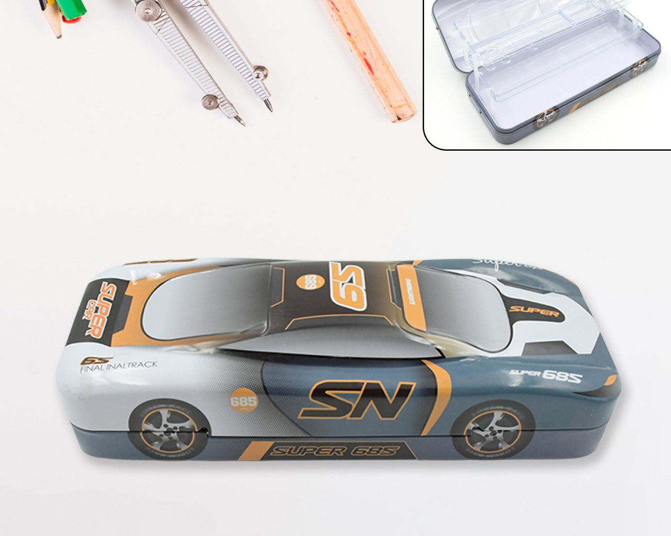 Car Shape Metal Compass Box, Pencil Case for Kids Stationery Compass Box, Stationery Gift for School Kids Compass, Pencil Box, Birthday Return Gift for Kids (1 Pc)