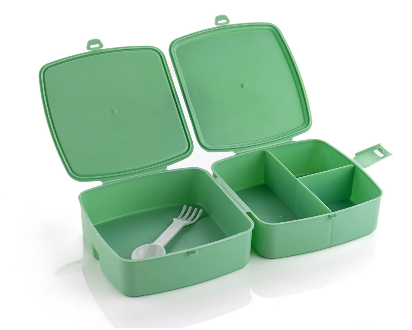 Double-Layer Square Lunch Box with  Spoon , 4 Compartment Tiffin & Push Lock , Plastic Tiffin Box for Travelling, School Kids & Office Exclusive, Home