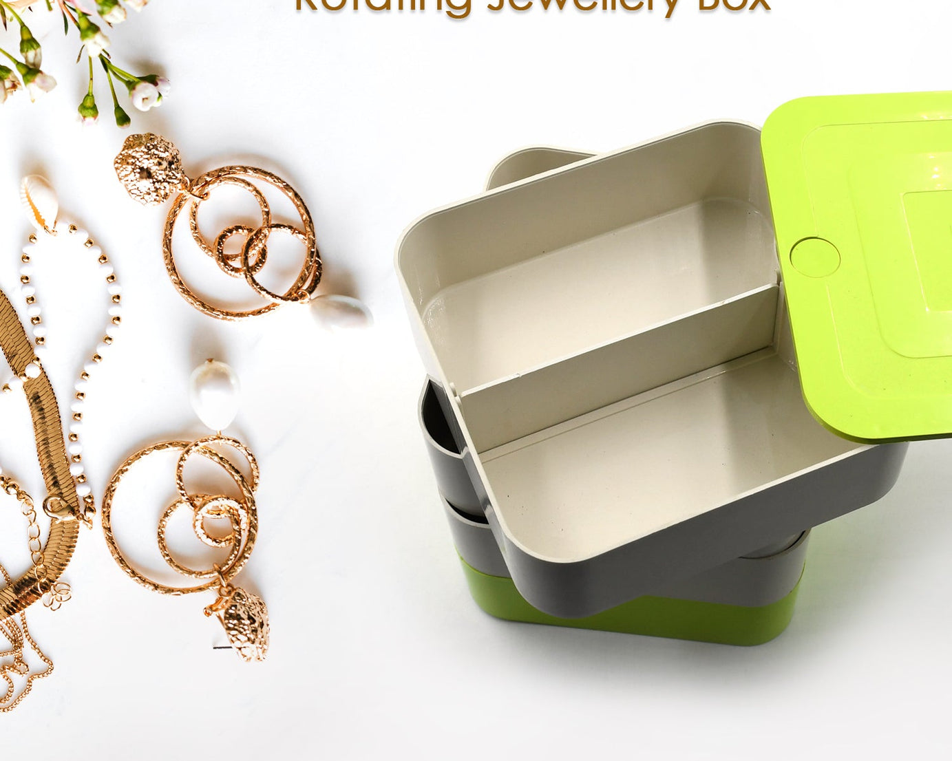 4 Layers Jewelry Box, 360 Degree Rotating Jewelry Box, Jewelry and Earring Organizer Box, Accessory Storage Box