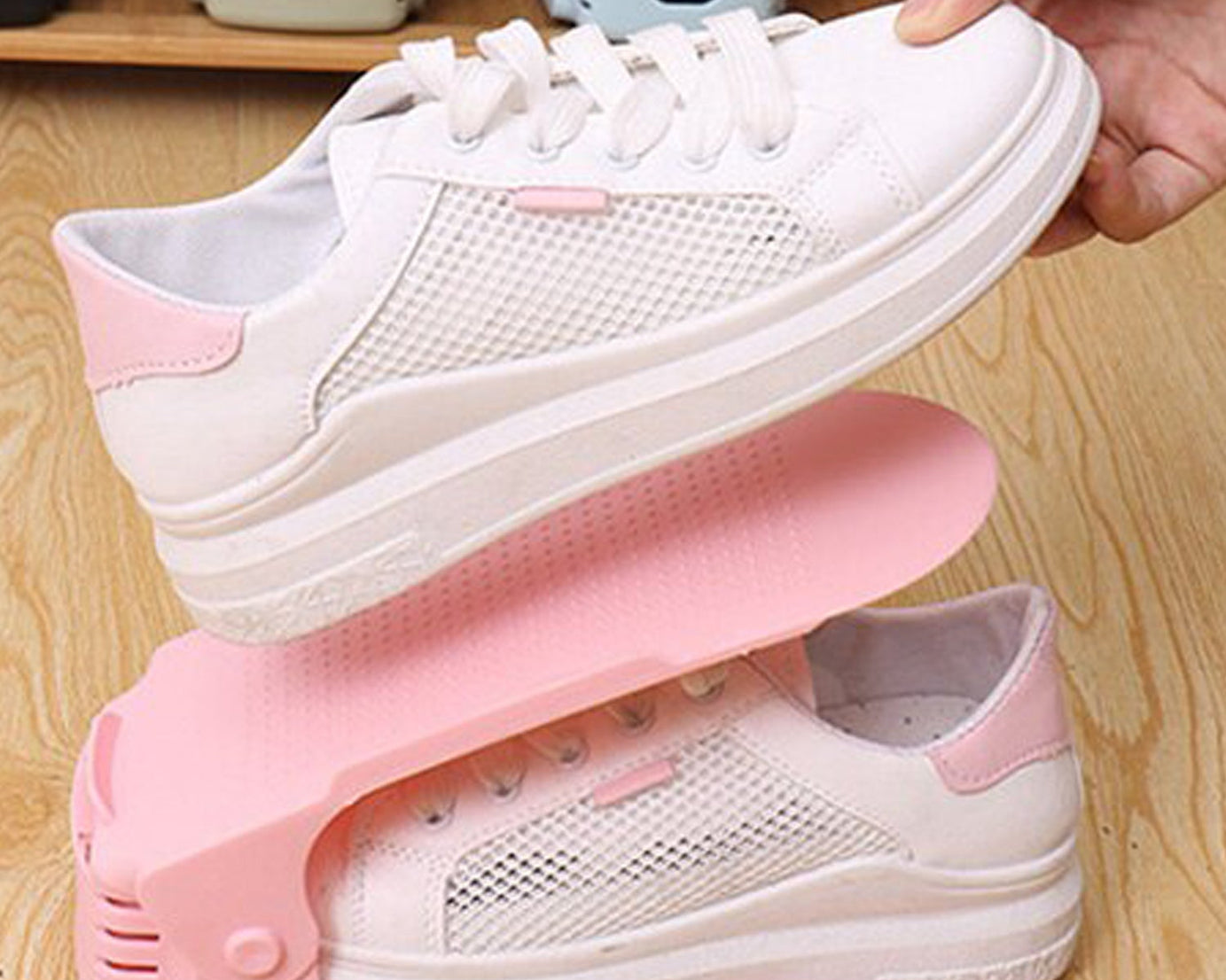 Adjustable folding shoe slots organizer for space-saving.