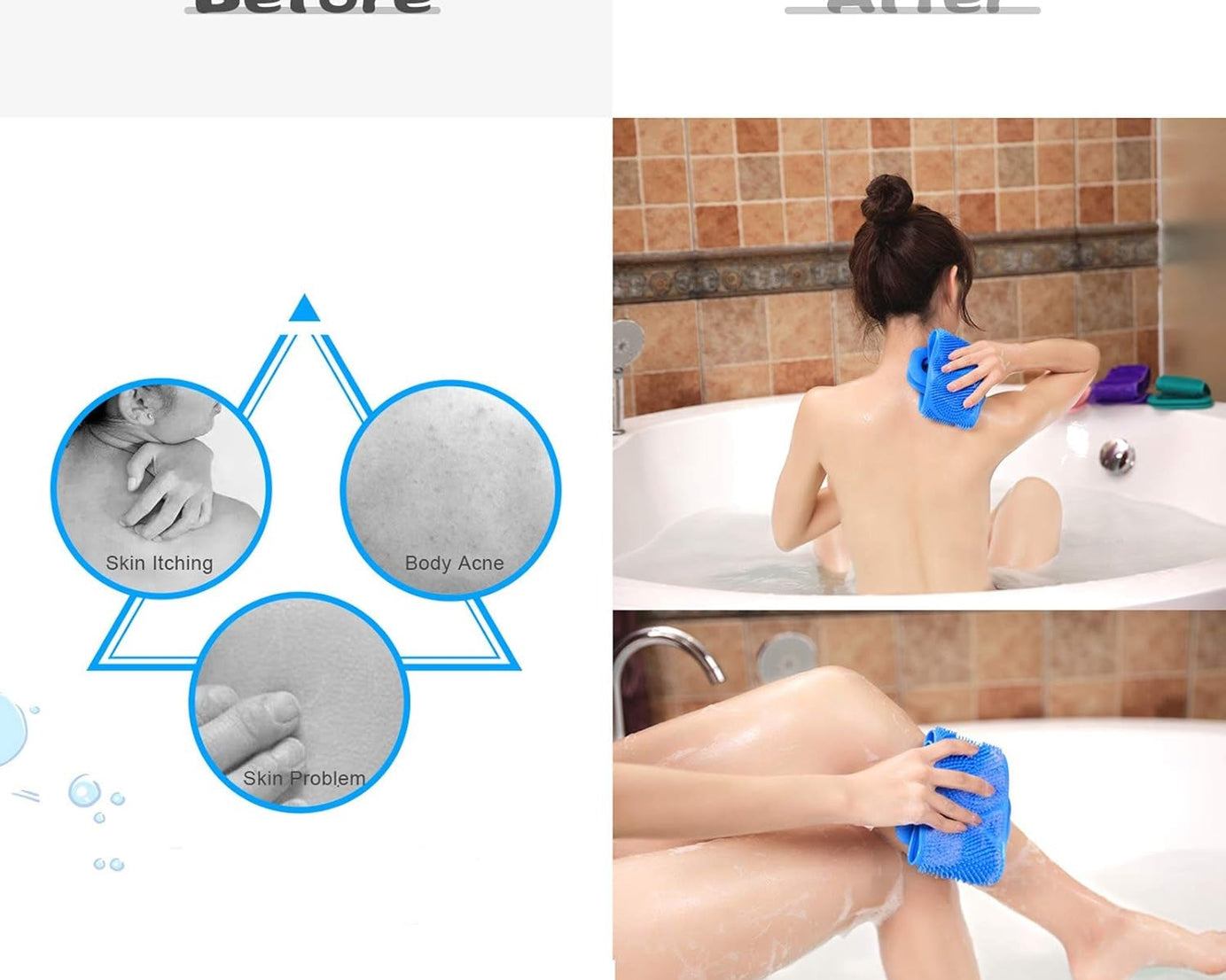 Silicone Body Scrubber Silicone Bath Body Brush (1 Pc / 25 Inch)