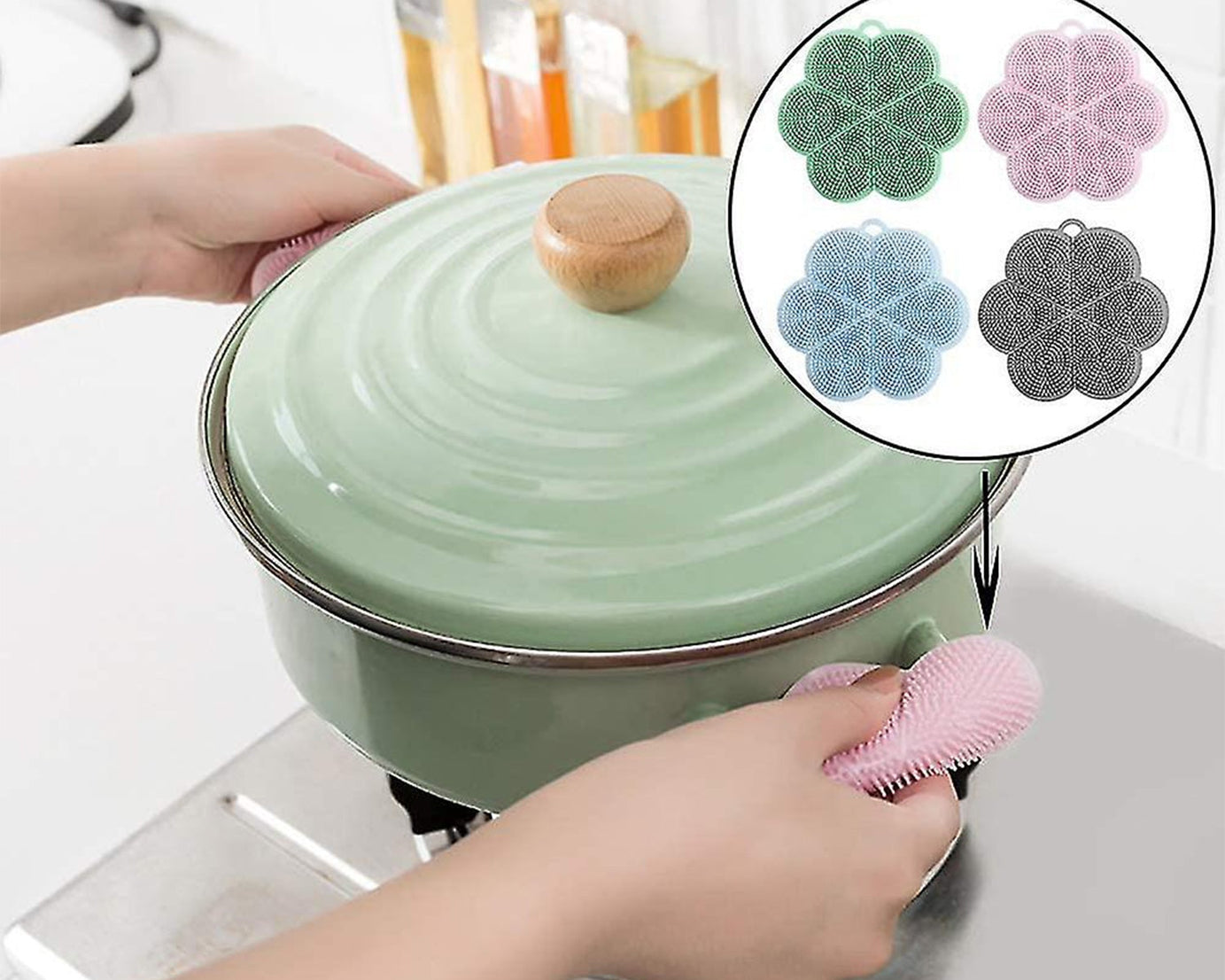 7215 Multifunction Silicone Sponge Dish Washing Kitchen Scrubber, Dishwashing Brush Silicone Kitchen Brush Flower Shape Cleaning Brushes for Home Restaurant Easy Cleaning Tool Heat-Resistant Mat Kitchen Home Gadgets (1 Pc)