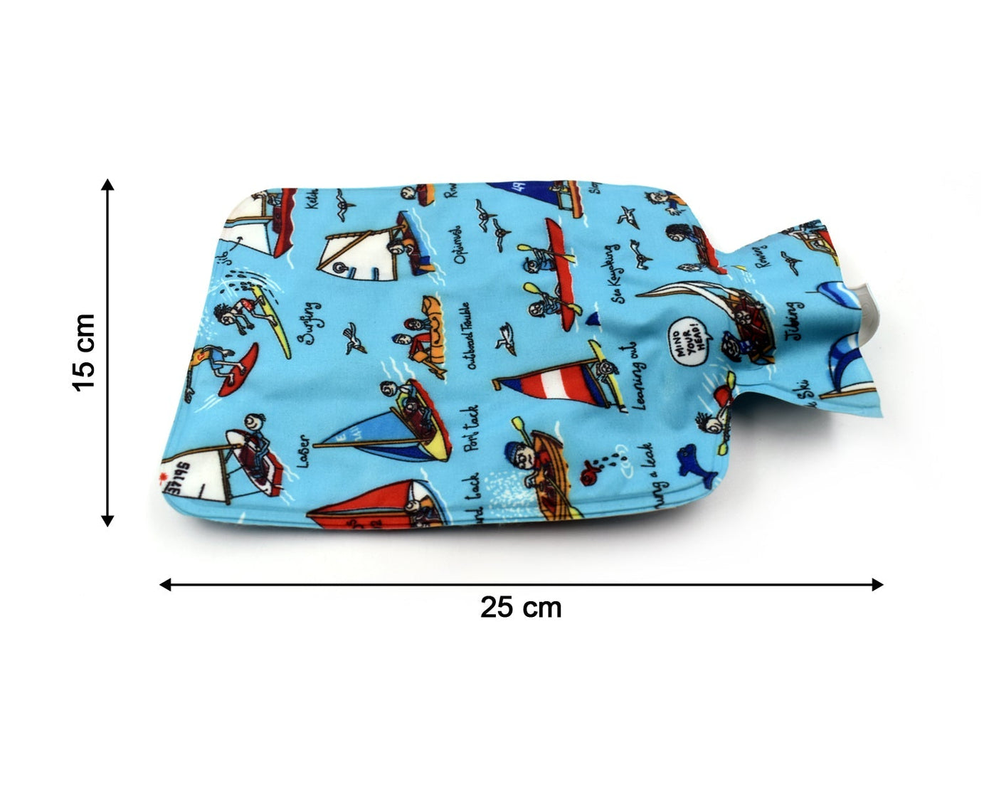 Hot water bottle with soft cover, ideal for pain relief