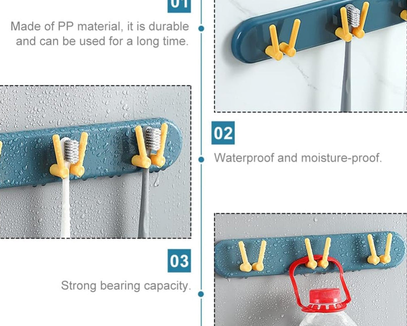 Toothbrush Holder Plastic Bathroom Accessories Organizer Wall Mounted Hanging Mount Shelf & Hooks (1pc)