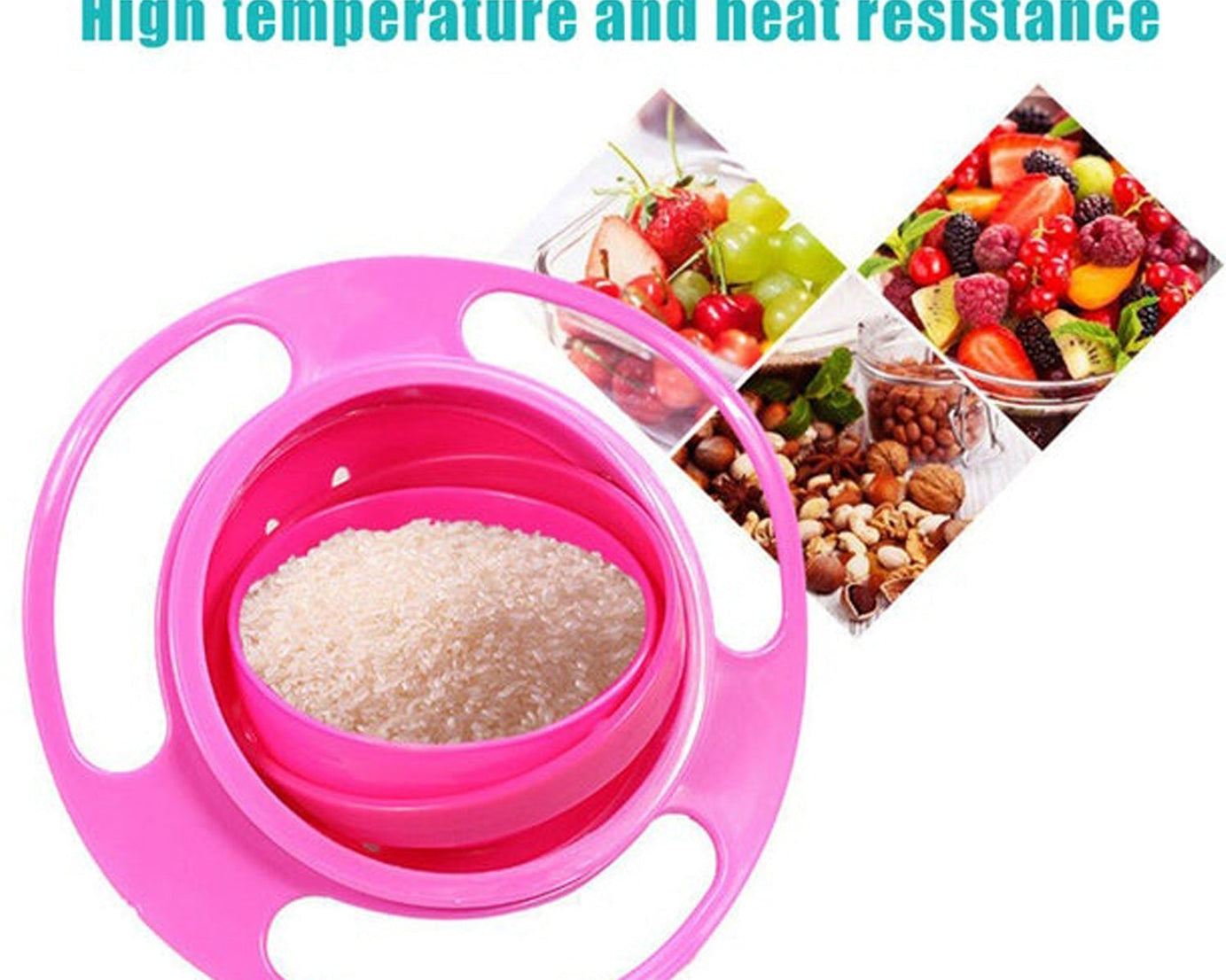 Versatile rotating baby bowl for safe and easy food serving to young children.