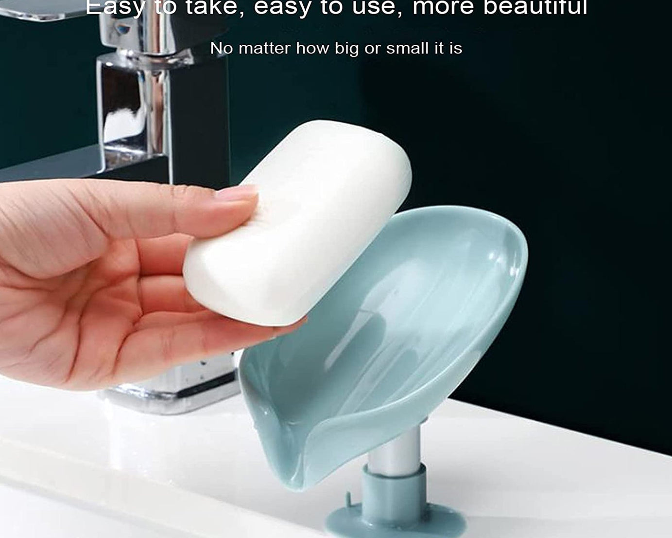 Leaf-shaped soap dish with drainage, ideal for kitchen or bathroom.