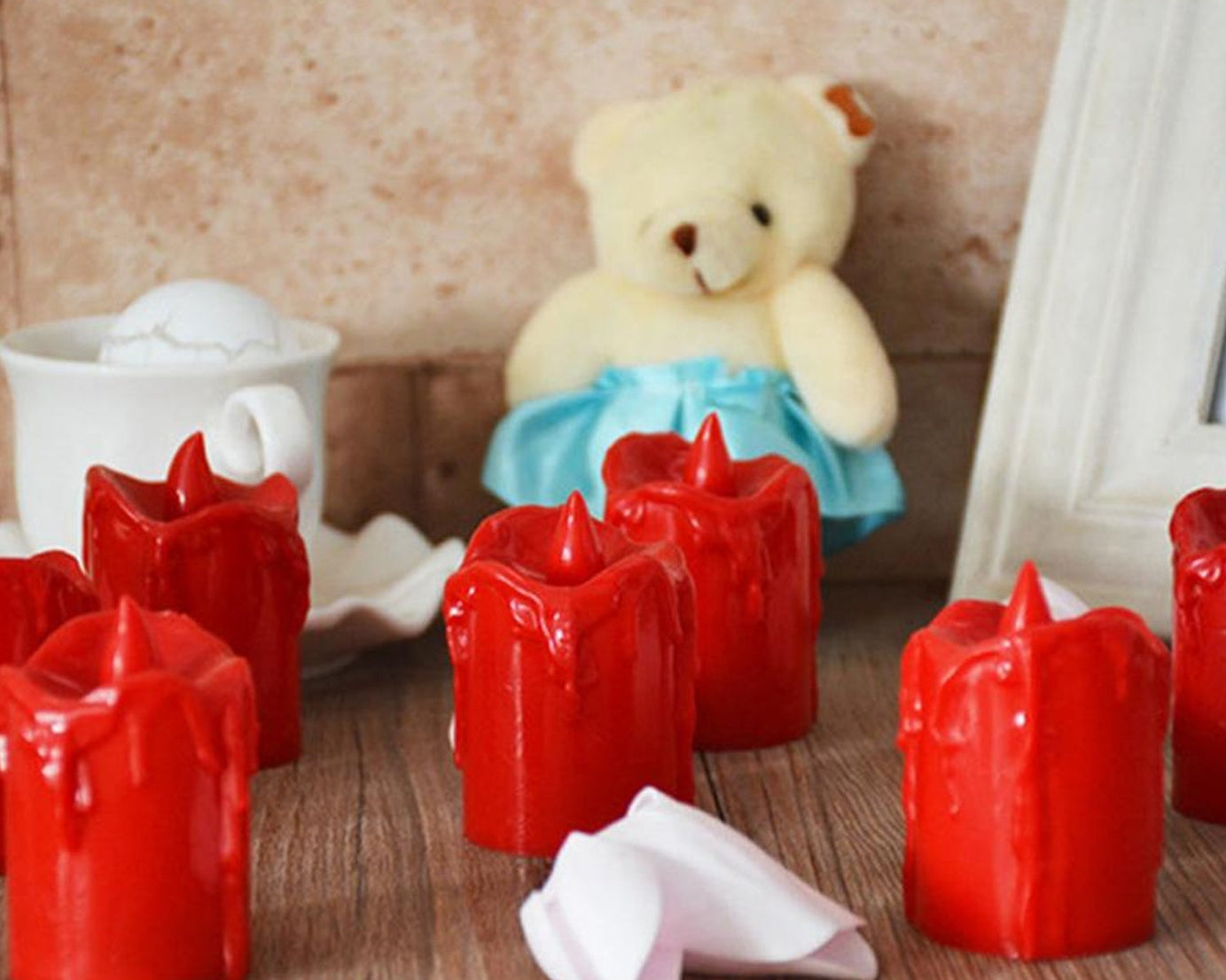 Set of flameless candles with a melted look.