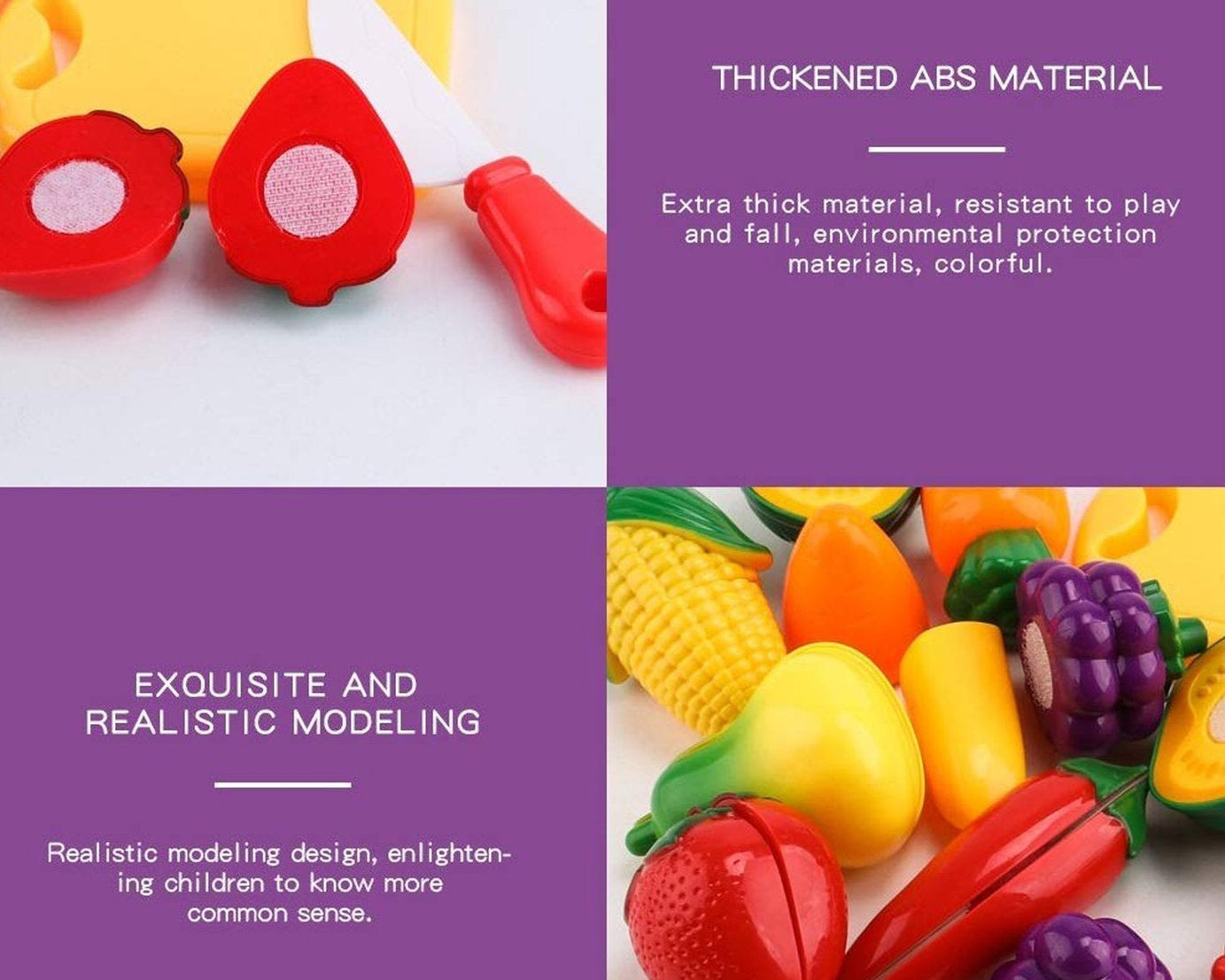 Educational play set with realistic sliceable plastic fruits