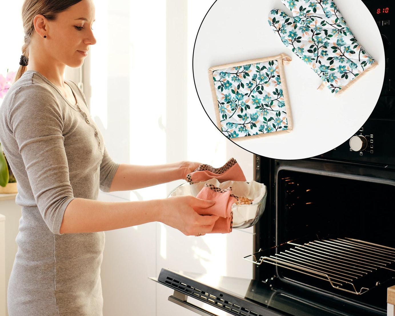 Cotton mitts for oven use, heat-resistant and durable