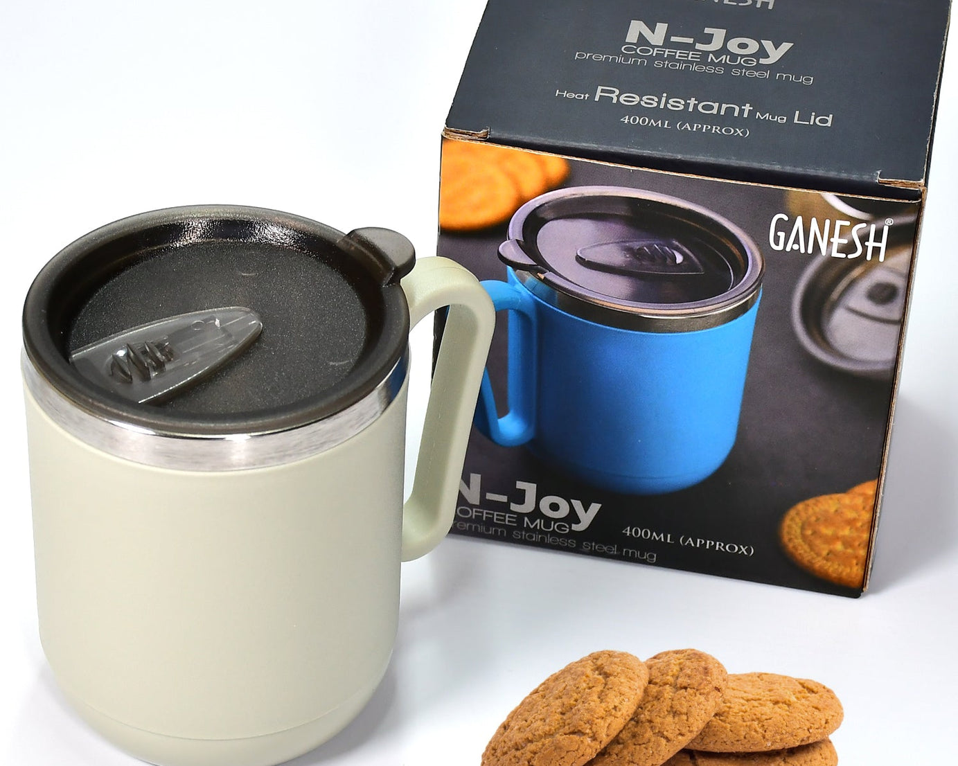 Durable stainless steel coffee mug with a heat-proof lid