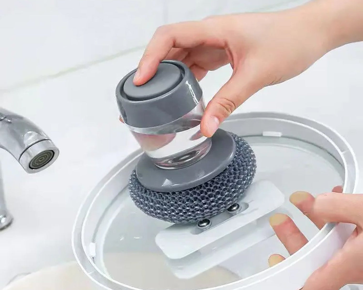 4921 Soap Dispensing Palm Brush Washing Liquid Dish Brush Soap Pot Utensils with Dispenser Cleaning