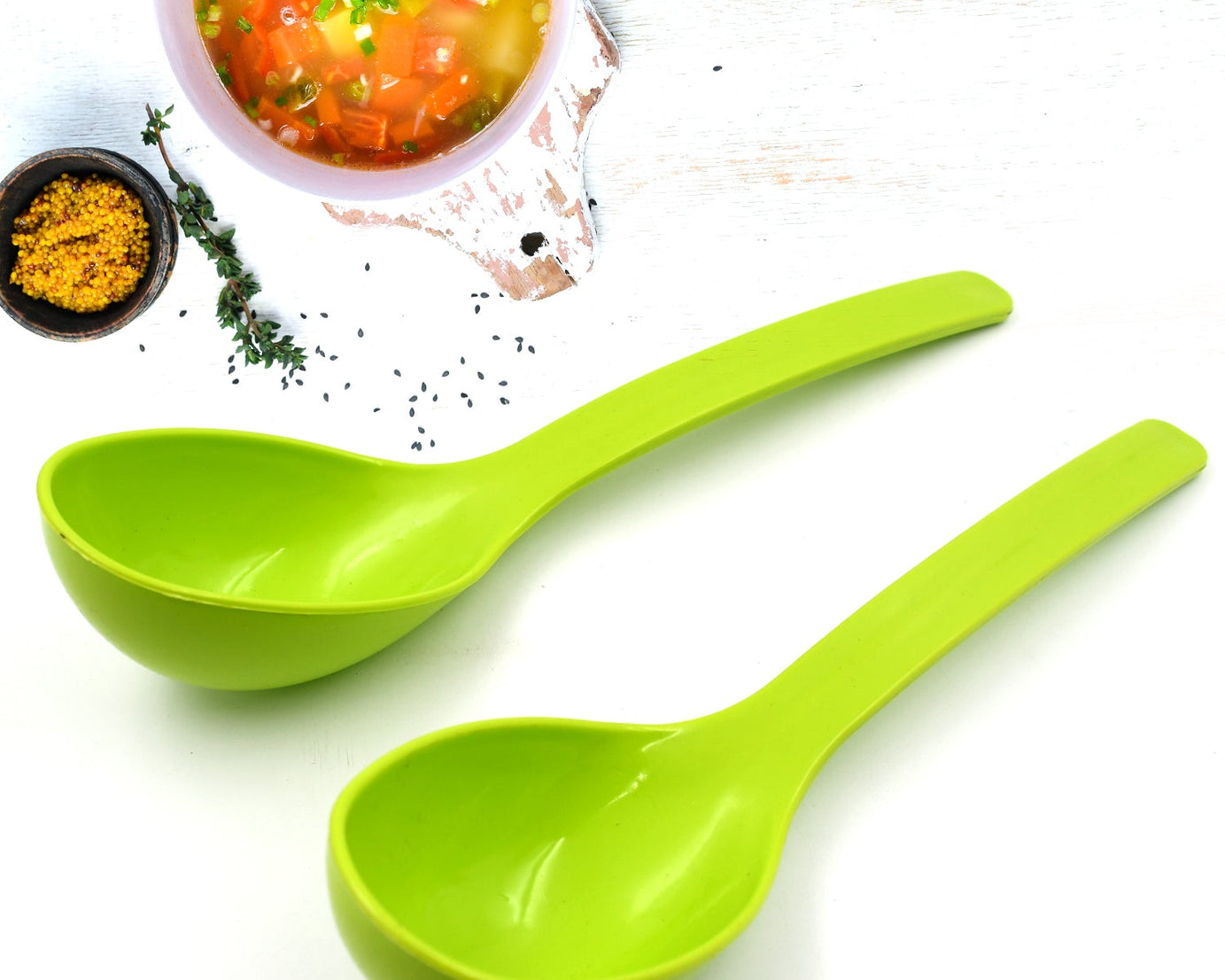 5724 Plastic Spoon Kitchen Multipurpose Serving Ladle for Frying, Serving, Turner, Curry Ladle, Serving Rice, Spoon Used While Eating and Serving Food Stuffs Etc (2 Pcs Set / 10 Inch )