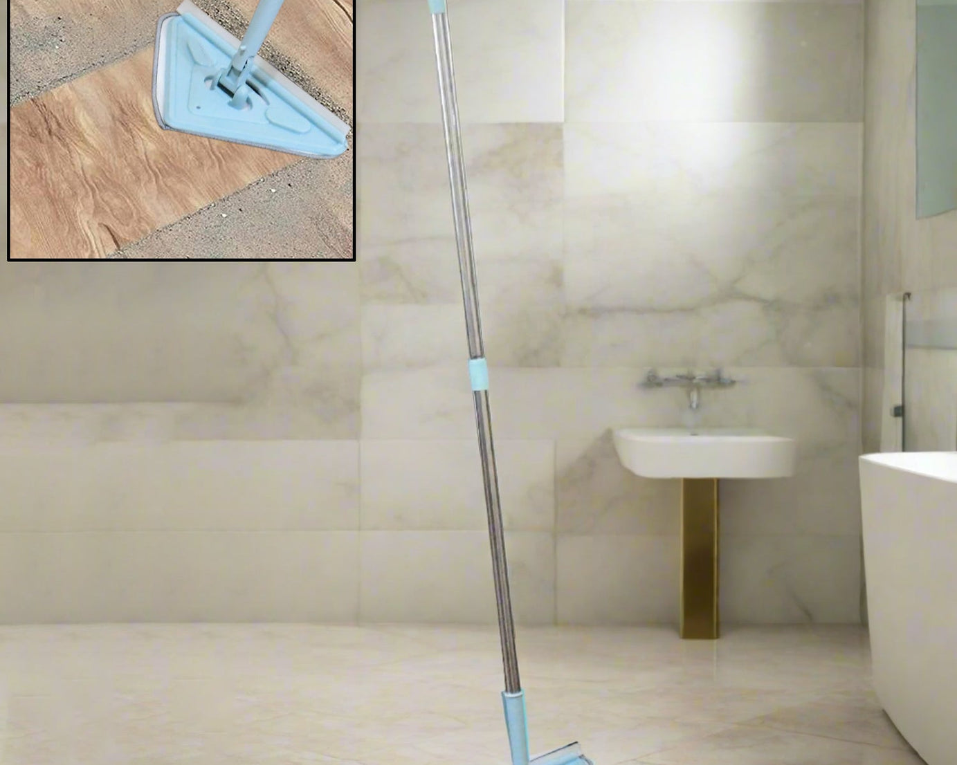 2 In 1 Extendable Triangle Mop Retractable Cleaning Mop Brush & Viper, 360 Degree Rotating Floors Wall Cleaning Mop Dust Mop with Telescopic Handle and Reusable Mop Heads (1 Pc)