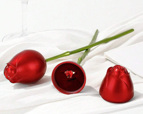 Plastic Red Rose Couple Rings Box-Fancy Rings Box (No Rings Included / 1 pc)