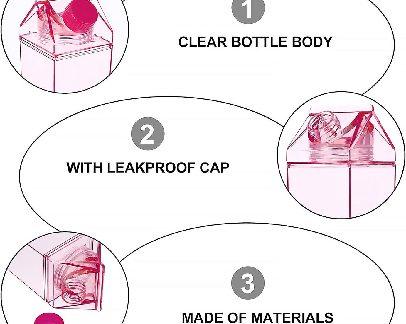 Plastic Milk Carton Colorful Clear Water Bottle, 17 Oz Portable Milk Box Leakproof Square Juice Bottle for Outdoor Sports Travel Camping