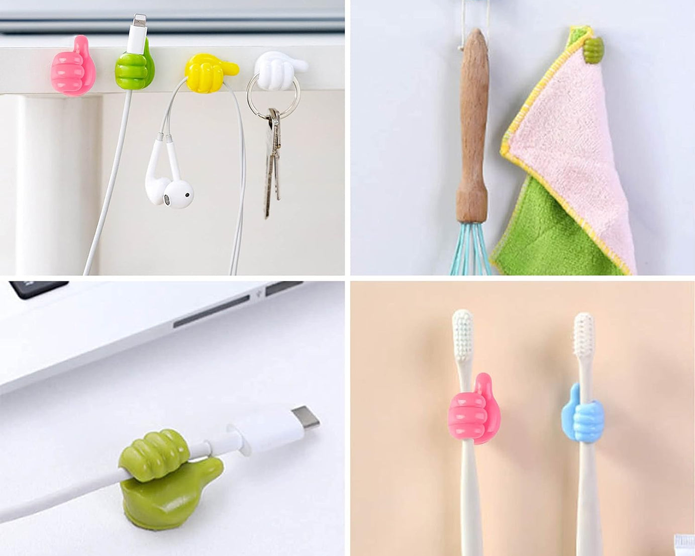 Thumb Cable Clips,Cord Holder Multi-Functional Wall Hooks Cable Organizer Cable Management for Desk Home Office Car Multi Color (Pack Of 10)